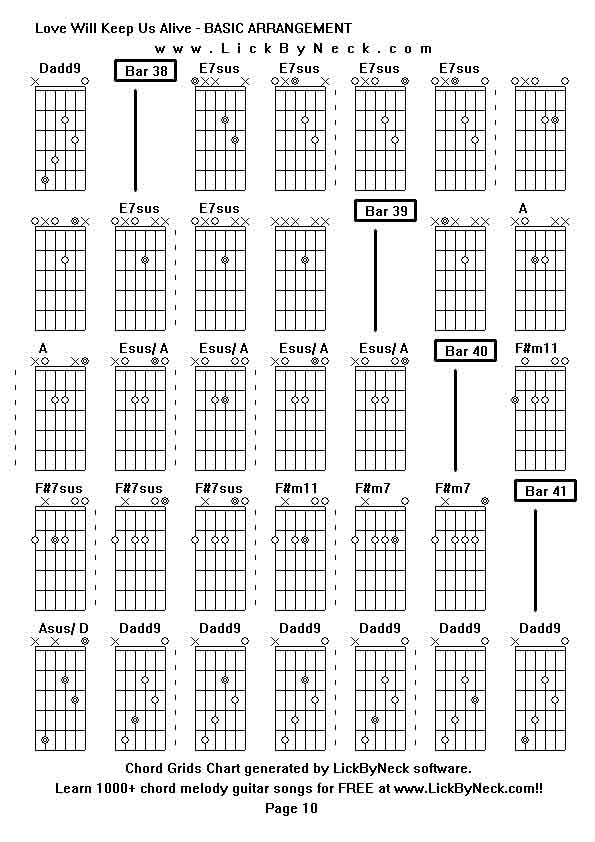 Chord Grids Chart of chord melody fingerstyle guitar song-Love Will Keep Us Alive - BASIC ARRANGEMENT,generated by LickByNeck software.